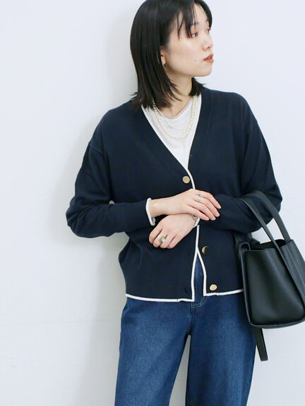 ◎ラインニットカーディガン(チャコールグレー/キャメル/ネイビー)|Samansa Mos2 blue(サマンサモスモス ブルー)通販