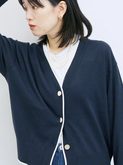 ◎ラインニットカーディガン(チャコールグレー/キャメル/ネイビー)|Samansa Mos2 blue(サマンサモスモス ブルー)通販