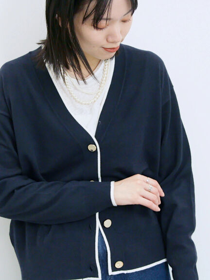 ◎ラインニットカーディガン(チャコールグレー/キャメル/ネイビー)|Samansa Mos2 blue(サマンサモスモス ブルー)通販