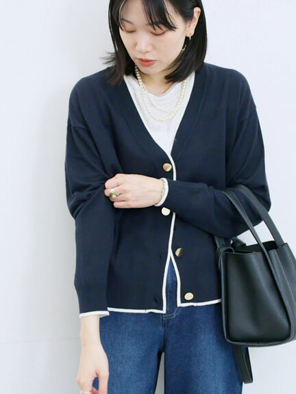 ◎ラインニットカーディガン(チャコールグレー/キャメル/ネイビー)|Samansa Mos2 blue(サマンサモスモス ブルー)通販