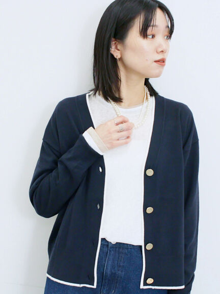 ◎ラインニットカーディガン(チャコールグレー/キャメル/ネイビー)|Samansa Mos2 blue(サマンサモスモス ブルー)通販