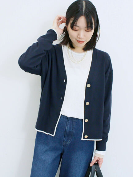 ◎ラインニットカーディガン(チャコールグレー/キャメル/ネイビー)|Samansa Mos2 blue(サマンサモスモス ブルー)通販