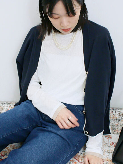 ◎ラインニットカーディガン(チャコールグレー/キャメル/ネイビー)|Samansa Mos2 blue(サマンサモスモス ブルー)通販