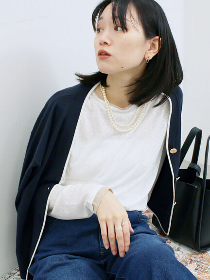 ◎ラインニットカーディガン(チャコールグレー/キャメル/ネイビー)|Samansa Mos2 blue(サマンサモスモス ブルー)通販