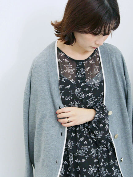 ◎ラインニットカーディガン(チャコールグレー/キャメル/ネイビー)|Samansa Mos2 blue(サマンサモスモス ブルー)通販