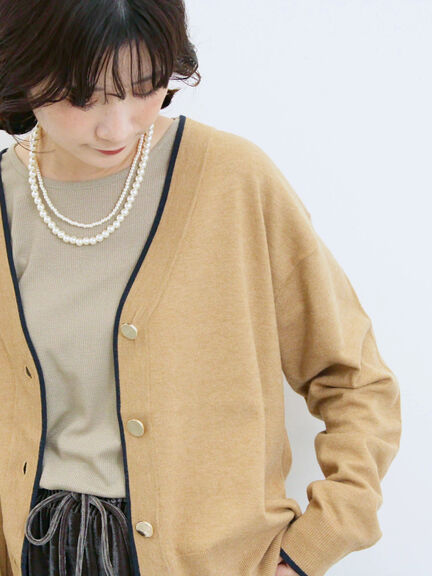 ◎ラインニットカーディガン(チャコールグレー/キャメル/ネイビー)|Samansa Mos2 blue(サマンサモスモス ブルー)通販