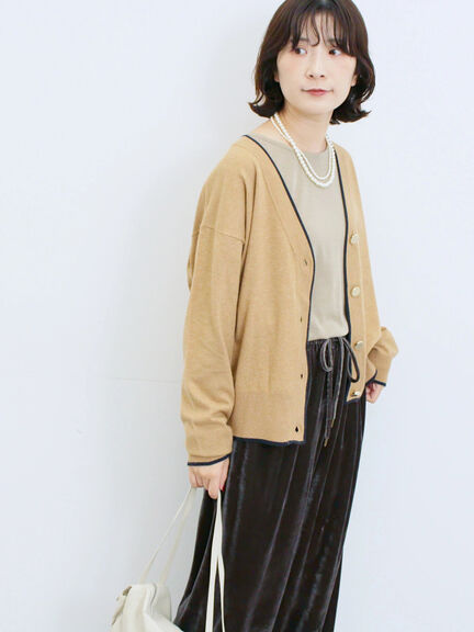 ◎ラインニットカーディガン(チャコールグレー/キャメル/ネイビー)|Samansa Mos2 blue(サマンサモスモス ブルー)通販