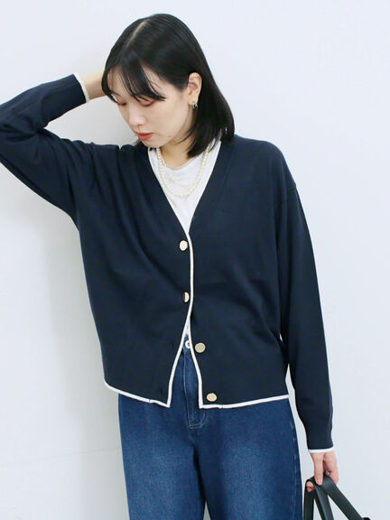 ◎ラインニットカーディガン(チャコールグレー/キャメル/ネイビー)|Samansa Mos2 blue(サマンサモスモス ブルー)通販