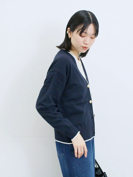 ◎ラインニットカーディガン(チャコールグレー/キャメル/ネイビー)|Samansa Mos2 blue(サマンサモスモス ブルー)通販