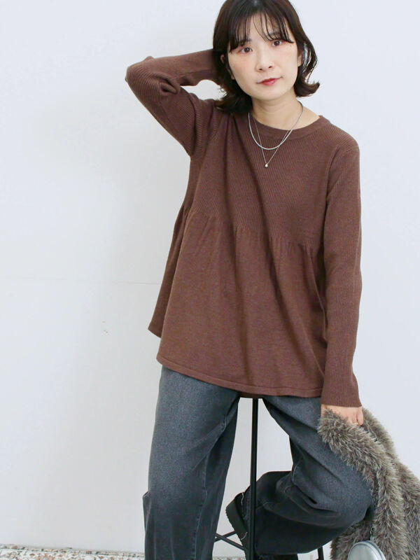 ◎ペプラムニットプルオーバー(TOPブラウン)|Samansa Mos2 blue(サマンサモスモス ブルー)通販