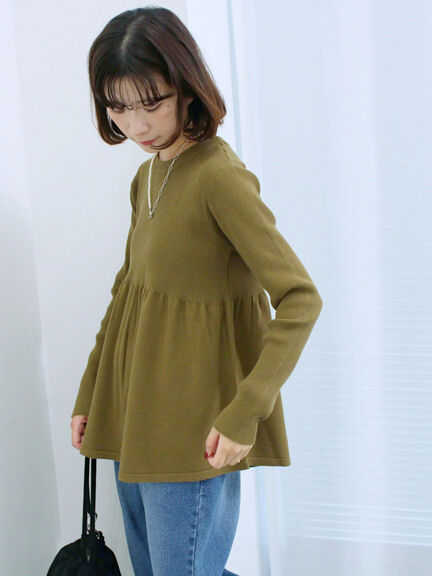 ◎ペプラムニットプルオーバー(ブラック/カーキ/TOPブラウン/TOPグレー)|Samansa Mos2 blue(サマンサモスモス ブルー)通販