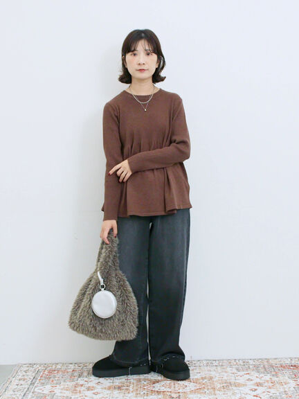 ◎ペプラムニットプルオーバー(ブラック/カーキ/TOPブラウン/TOPグレー)|Samansa Mos2 blue(サマンサモスモス ブルー)通販