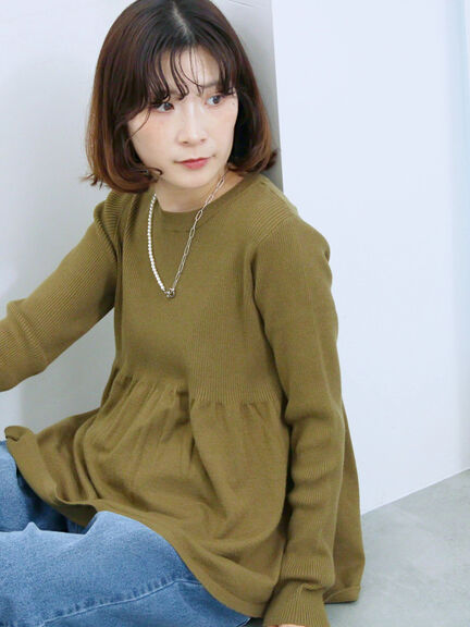 ◎ペプラムニットプルオーバー(ブラック/カーキ/TOPブラウン/TOPグレー)|Samansa Mos2 blue(サマンサモスモス ブルー)通販