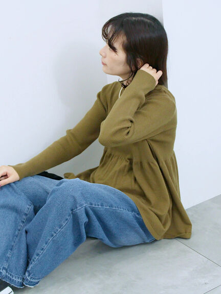 ◎ペプラムニットプルオーバー(ブラック/カーキ/TOPブラウン/TOPグレー)|Samansa Mos2 blue(サマンサモスモス ブルー)通販