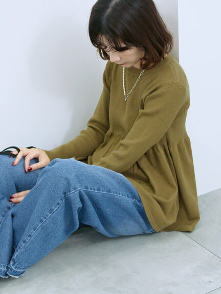 ◎ペプラムニットプルオーバー(ブラック/カーキ/TOPブラウン/TOPグレー)|Samansa Mos2 blue(サマンサモスモス ブルー)通販