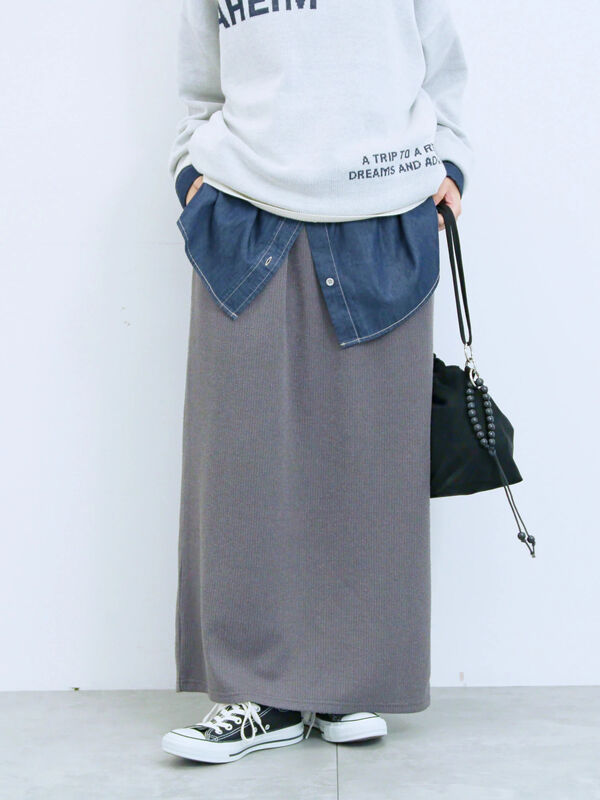 カットリブナロースカート(チャコールグレー)|Samansa Mos2 blue(サマンサモスモス ブルー)通販