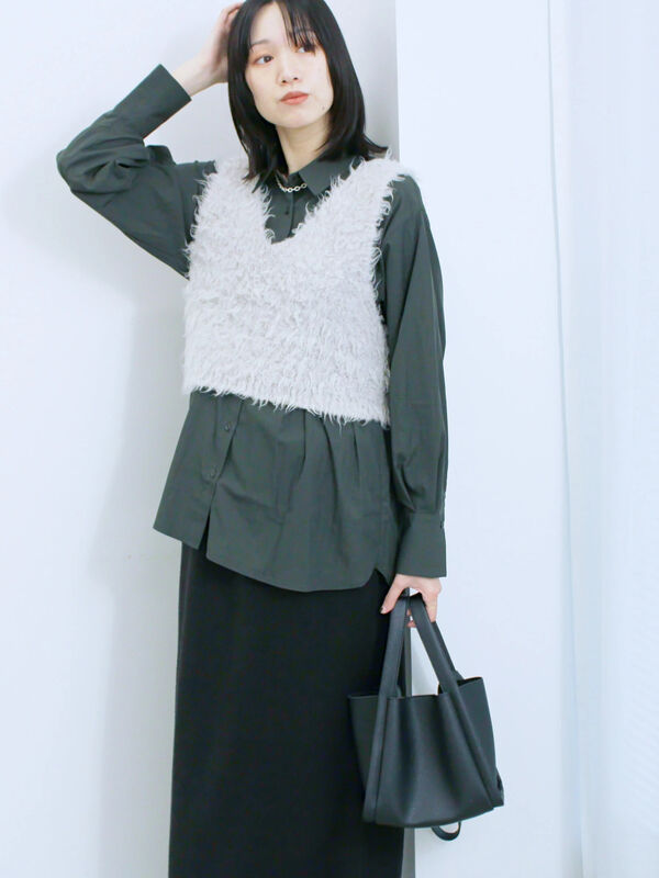 ◎マットサテンタックシャツ(チャコールグレー)|Samansa Mos2 blue(サマンサモスモス ブルー)通販