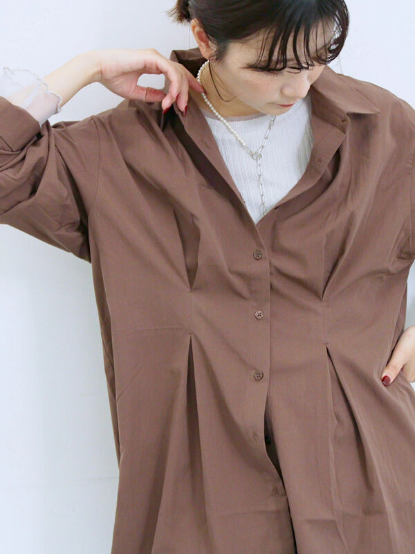 ◎マットサテンタックシャツ(ブラウン)|Samansa Mos2 blue(サマンサモスモス ブルー)通販