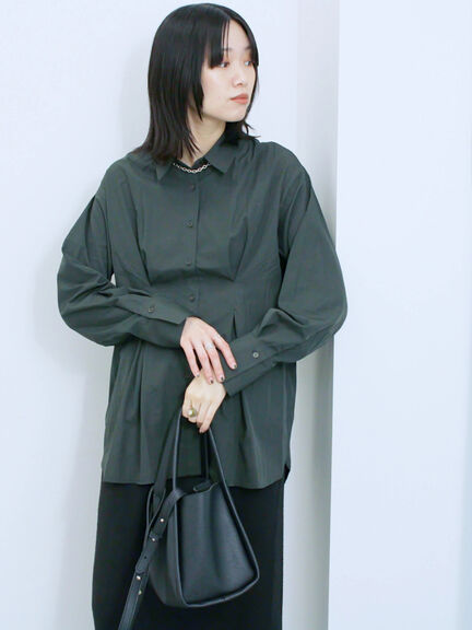 ◎マットサテンタックシャツ(チャコールグレー/ベージュ/ブラウン)|Samansa Mos2 blue(サマンサモスモス ブルー)通販