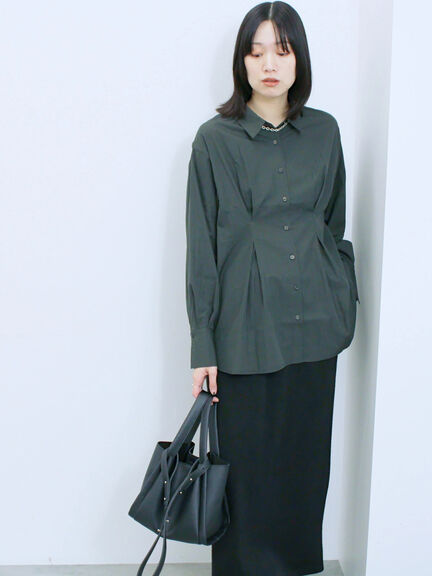 ◎マットサテンタックシャツ(チャコールグレー/ベージュ/ブラウン)|Samansa Mos2 blue(サマンサモスモス ブルー)通販