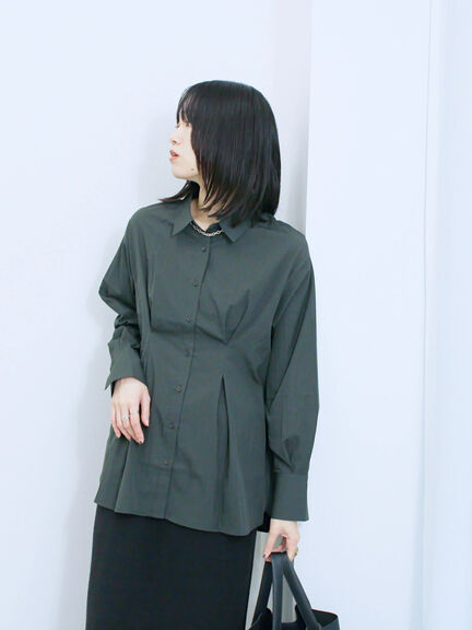 ◎マットサテンタックシャツ(チャコールグレー/ベージュ/ブラウン)|Samansa Mos2 blue(サマンサモスモス ブルー)通販