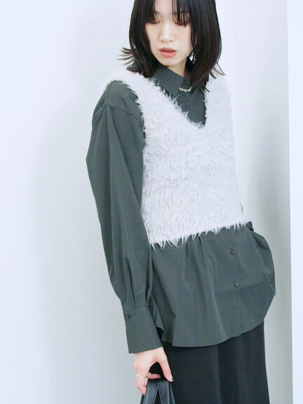 ◎マットサテンタックシャツ(チャコールグレー/ベージュ/ブラウン)|Samansa Mos2 blue(サマンサモスモス ブルー)通販