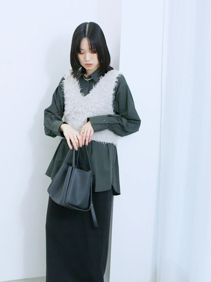 ◎マットサテンタックシャツ(チャコールグレー/ベージュ/ブラウン)|Samansa Mos2 blue(サマンサモスモス ブルー)通販