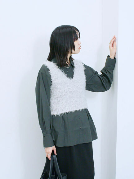 ◎マットサテンタックシャツ(チャコールグレー/ベージュ/ブラウン)|Samansa Mos2 blue(サマンサモスモス ブルー)通販