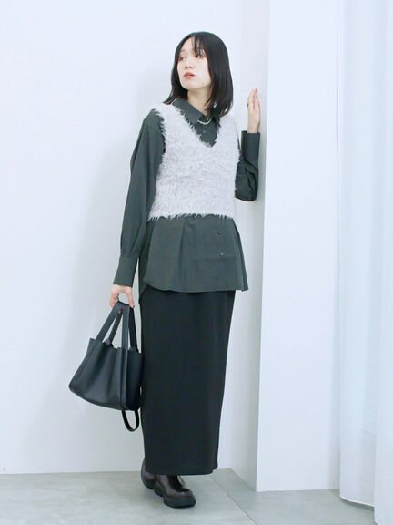 ◎マットサテンタックシャツ(チャコールグレー/ベージュ/ブラウン)|Samansa Mos2 blue(サマンサモスモス ブルー)通販