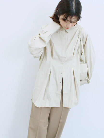 ◎マットサテンタックシャツ(チャコールグレー/ベージュ/ブラウン)|Samansa Mos2 blue(サマンサモスモス ブルー)通販