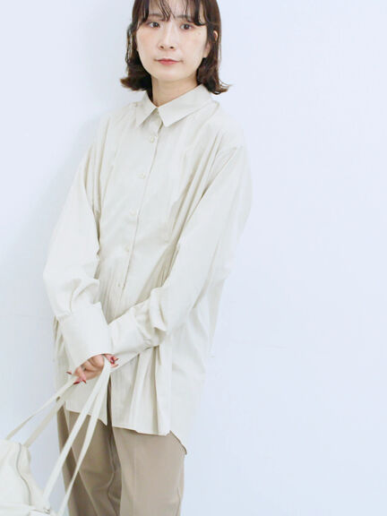 ◎マットサテンタックシャツ(チャコールグレー/ベージュ/ブラウン)|Samansa Mos2 blue(サマンサモスモス ブルー)通販