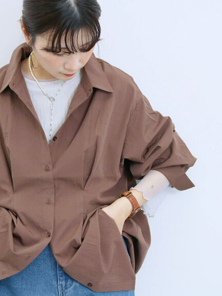 ◎マットサテンタックシャツ(チャコールグレー/ベージュ/ブラウン)|Samansa Mos2 blue(サマンサモスモス ブルー)通販