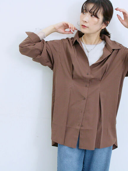 ◎マットサテンタックシャツ(チャコールグレー/ベージュ/ブラウン)|Samansa Mos2 blue(サマンサモスモス ブルー)通販