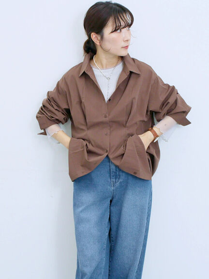 ◎マットサテンタックシャツ(チャコールグレー/ベージュ/ブラウン)|Samansa Mos2 blue(サマンサモスモス ブルー)通販