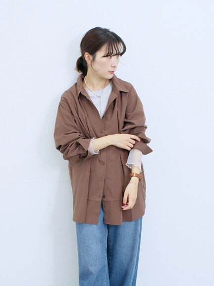 ◎マットサテンタックシャツ(チャコールグレー/ベージュ/ブラウン)|Samansa Mos2 blue(サマンサモスモス ブルー)通販