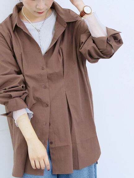 ◎マットサテンタックシャツ(チャコールグレー/ベージュ/ブラウン)|Samansa Mos2 blue(サマンサモスモス ブルー)通販