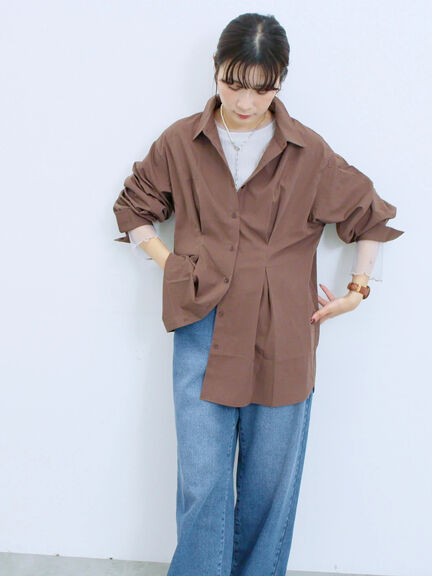 ◎マットサテンタックシャツ(チャコールグレー/ベージュ/ブラウン)|Samansa Mos2 blue(サマンサモスモス ブルー)通販