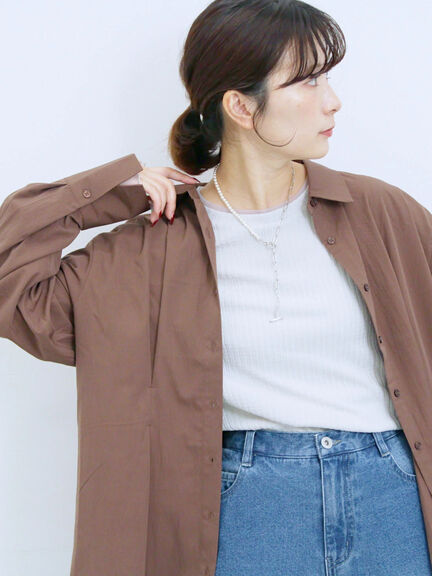 ◎マットサテンタックシャツ(チャコールグレー/ベージュ/ブラウン)|Samansa Mos2 blue(サマンサモスモス ブルー)通販