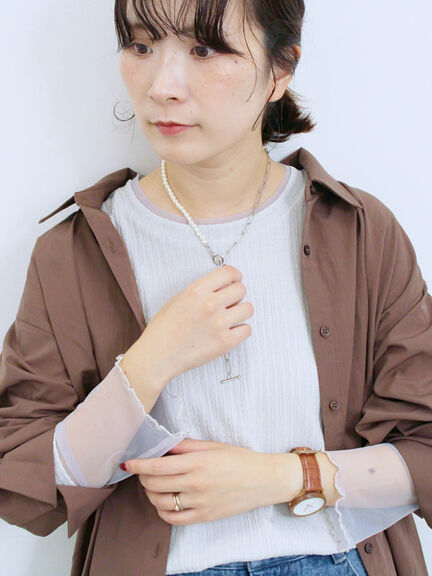 ◎マットサテンタックシャツ(チャコールグレー/ベージュ/ブラウン)|Samansa Mos2 blue(サマンサモスモス ブルー)通販