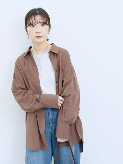 ◎マットサテンタックシャツ(チャコールグレー/ベージュ/ブラウン)|Samansa Mos2 blue(サマンサモスモス ブルー)通販