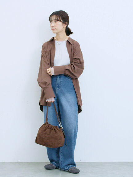 ◎マットサテンタックシャツ(チャコールグレー/ベージュ/ブラウン)|Samansa Mos2 blue(サマンサモスモス ブルー)通販