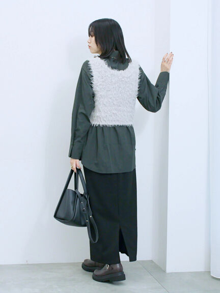 ◎マットサテンタックシャツ(チャコールグレー/ベージュ/ブラウン)|Samansa Mos2 blue(サマンサモスモス ブルー)通販