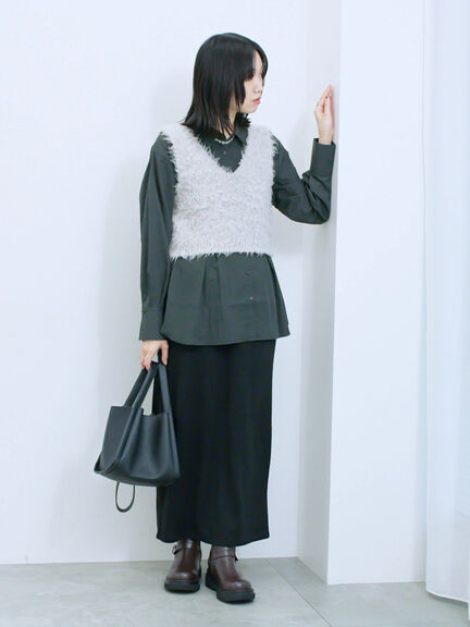 ◎マットサテンタックシャツ(チャコールグレー/ベージュ/ブラウン)|Samansa Mos2 blue(サマンサモスモス ブルー)通販