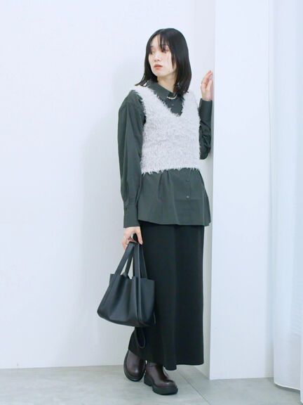 ◎マットサテンタックシャツ(チャコールグレー/ベージュ/ブラウン)|Samansa Mos2 blue(サマンサモスモス ブルー)通販