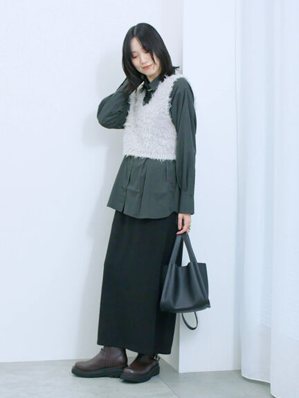 ◎マットサテンタックシャツ(チャコールグレー/ベージュ/ブラウン)|Samansa Mos2 blue(サマンサモスモス ブルー)通販