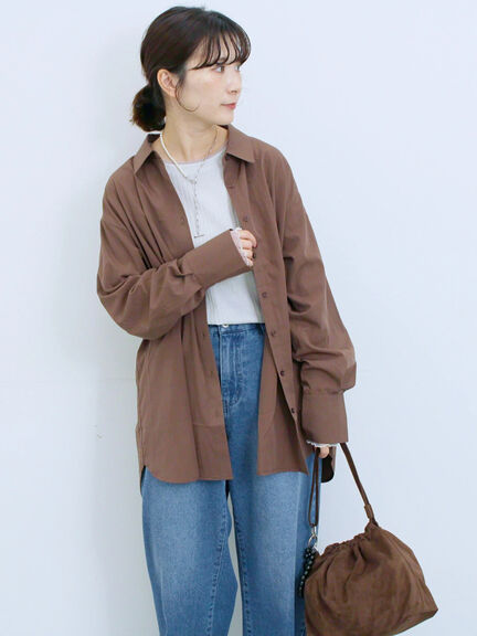 ◎マットサテンタックシャツ(チャコールグレー/ベージュ/ブラウン)|Samansa Mos2 blue(サマンサモスモス ブルー)通販