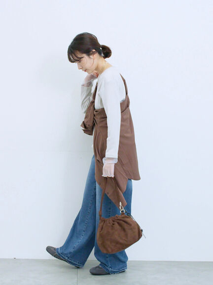 ◎マットサテンタックシャツ(チャコールグレー/ベージュ/ブラウン)|Samansa Mos2 blue(サマンサモスモス ブルー)通販