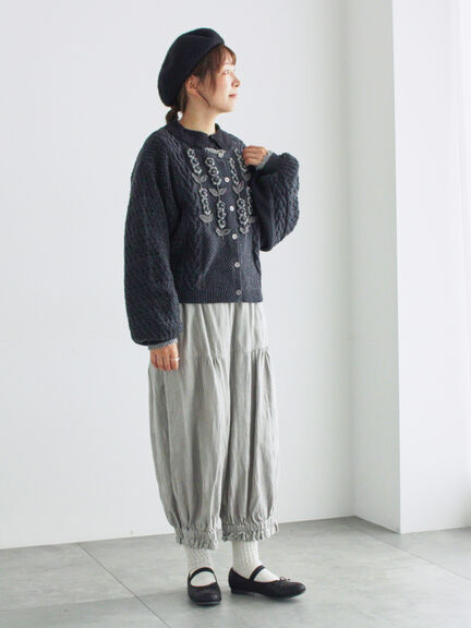 【WEB限定】コットンジャカード製品染め裾フリルパンツ(グレー/ブラック/キナリ)|TSUHARU by Samansa Mos2(ツハルバイサマンサモスモス)通販