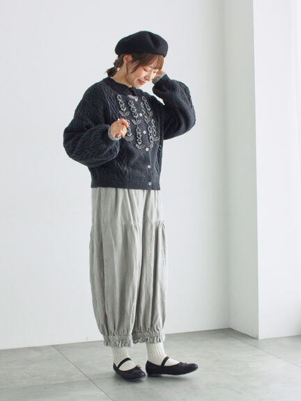 【WEB限定】コットンジャカード製品染め裾フリルパンツ(グレー/ブラック/キナリ)|TSUHARU by Samansa Mos2(ツハルバイサマンサモスモス)通販