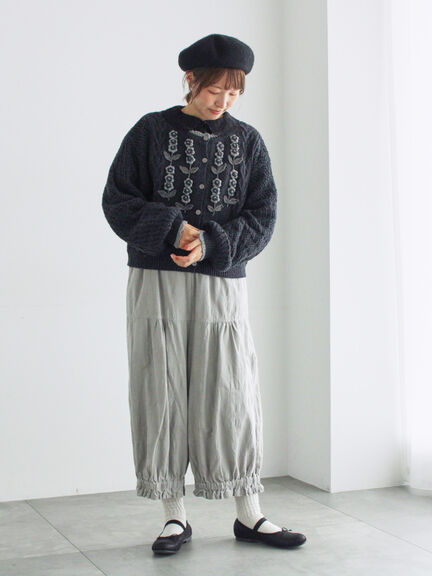 【WEB限定】コットンジャカード製品染め裾フリルパンツ(グレー/ブラック/キナリ)|TSUHARU by Samansa Mos2(ツハルバイサマンサモスモス)通販